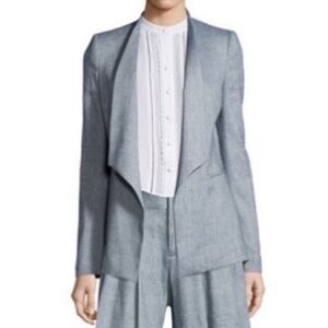 Alice + Olivia Allison Blue Draped Linen Blend Blazer